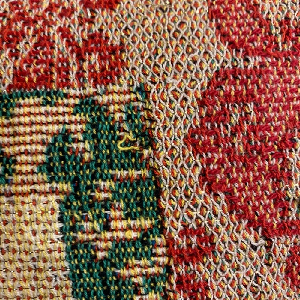 Christmas Tapestry Throw Blanket Poinsettia Holly Berries 50 x 60 Made in USA
